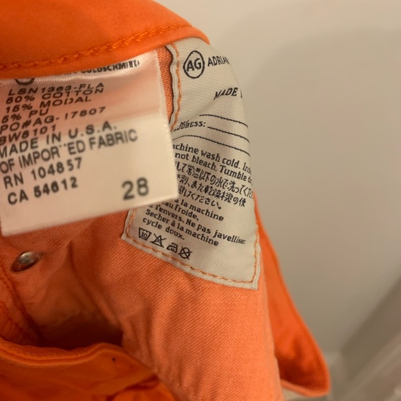 NEVER BEFORE WORN AG BRIGHT ORANGE JEANS THE STILT CROP CIGARETTE CROP SZ 28 WMS - Picture 2 of 8